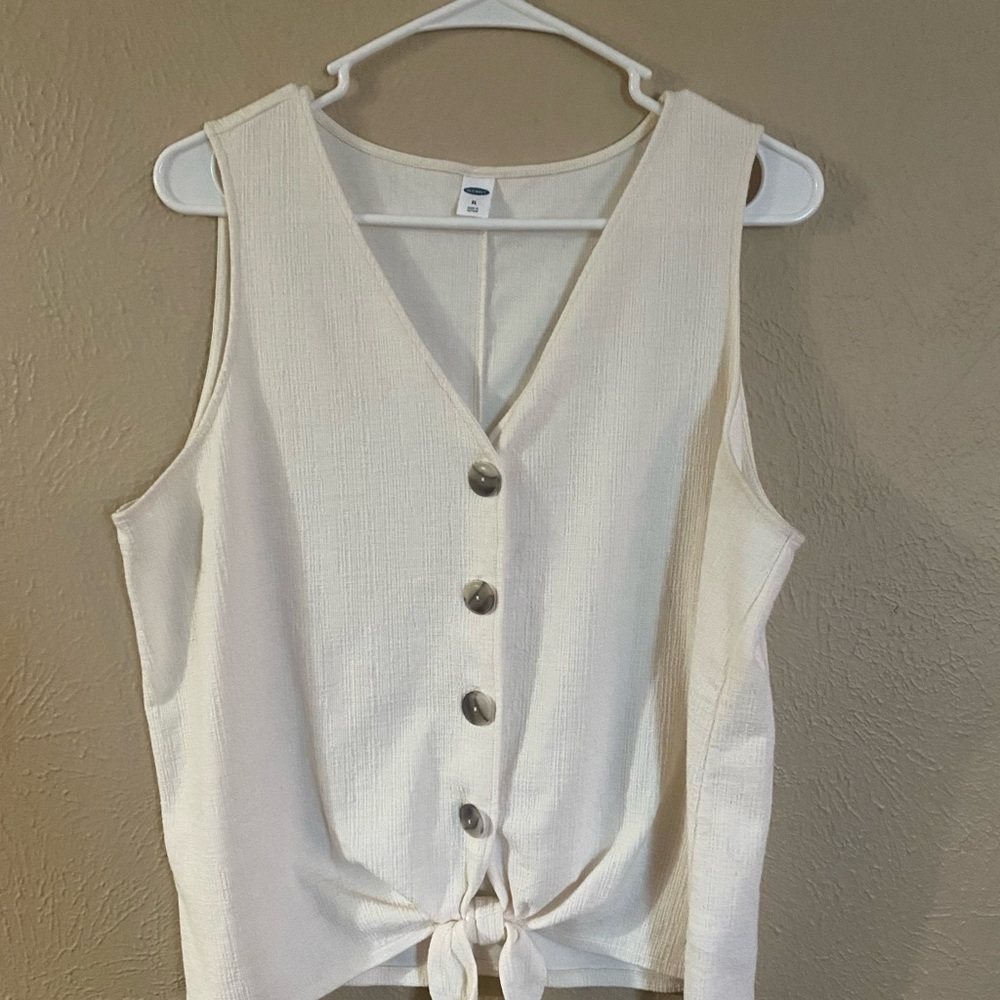 Cream colored button up tie front tank